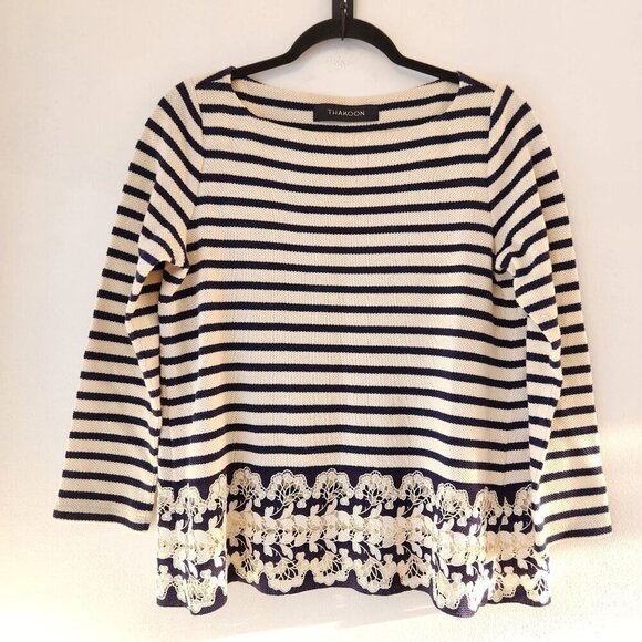 Thakoon Tops - Thakoon Striped Long Sleeve Blouse Lace Trim Career Professional Women's 10